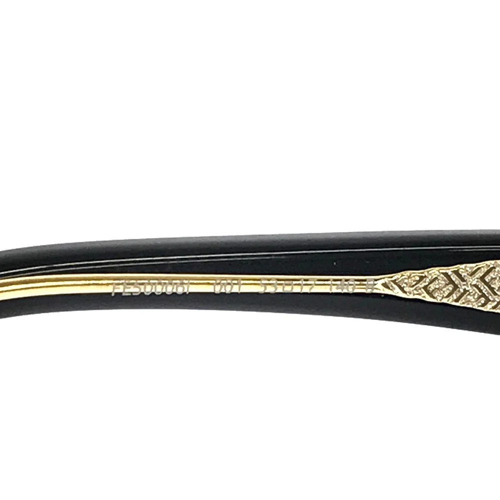 Fendi Eyeglasses Frames FE50006I 001 Shiny Black Gold Cat Eye Full Rim 53-17-140